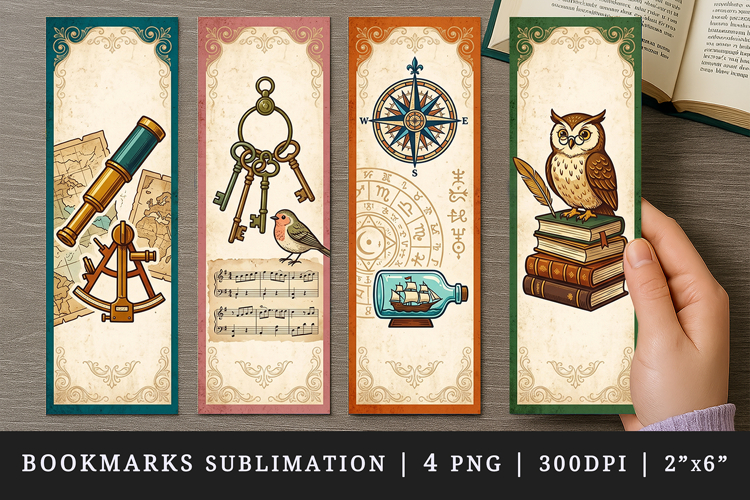 Vintage bookmarks printable sublimation bookmark design