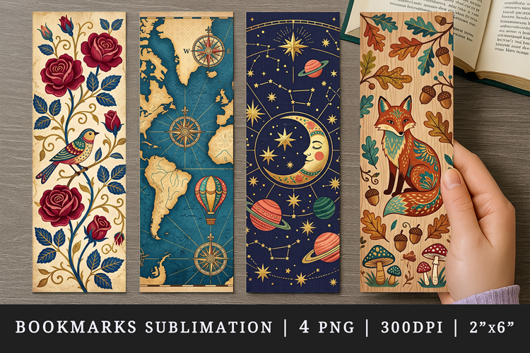 Vintage bookmarks printable sublimation bookmark design