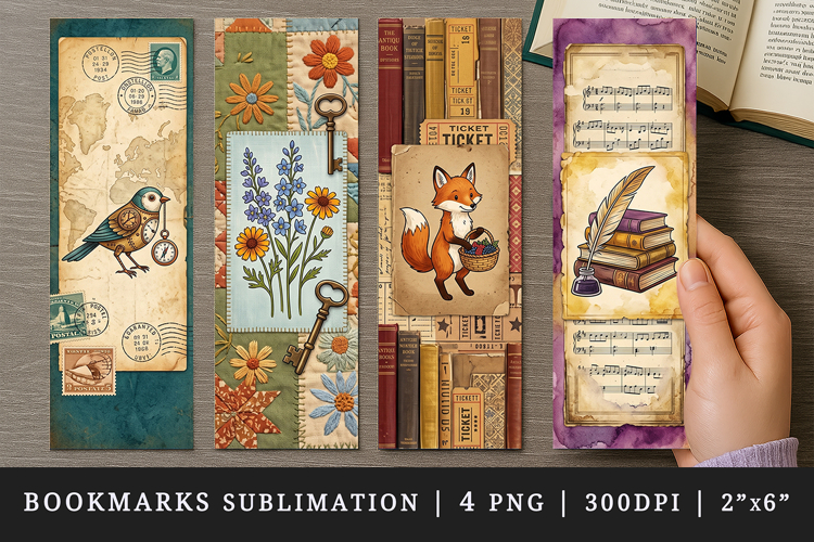 Vintage bookmarks printable sublimation bookmark design