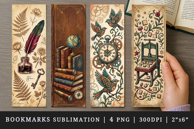 Vintage bookmarks printable sublimation bookmark design
