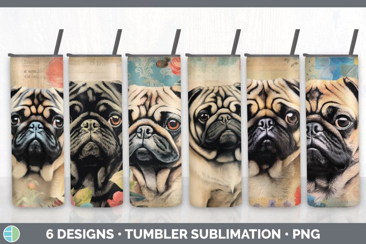 Vintage Pug Dog Tumbler | Sublimation 20 oz Skinny Tumbler D