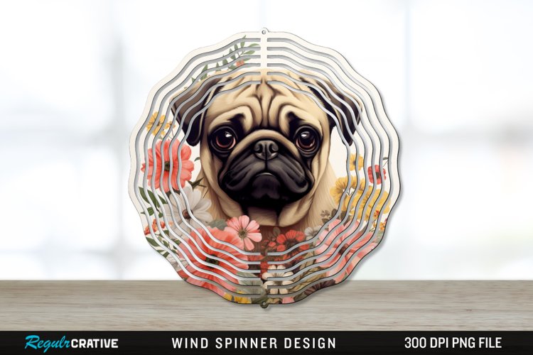 Vintage Pug Dog Wind Spinner Sublimation PNG Design