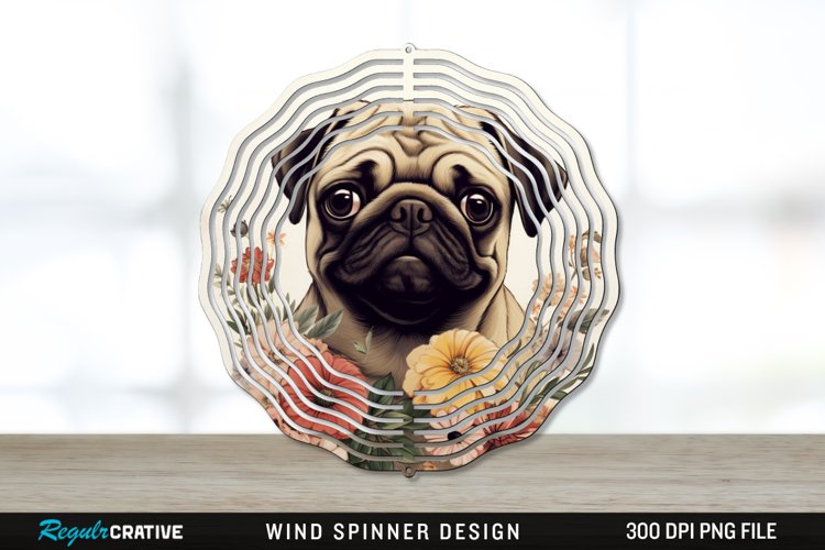 Vintage Pug Dog Wind Spinner Sublimation PNG Design