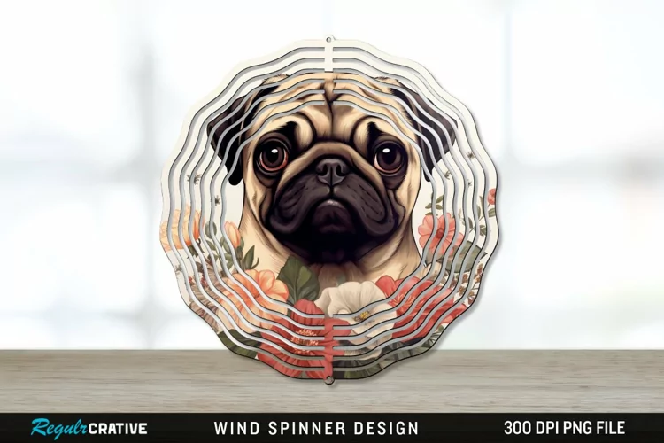 Vintage Pug Dog Wind Spinner Sublimation PNG Design