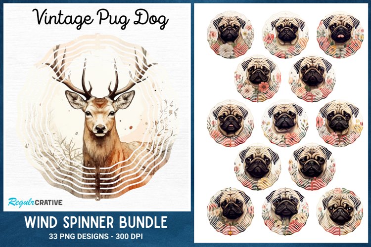 Vintage Pug Dog Wind Spinner Bundle