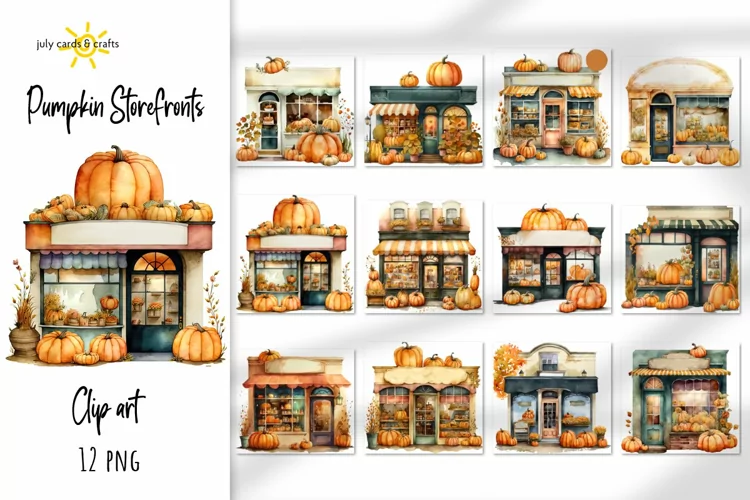 Vintage Pumpkin Storefronts Clipart