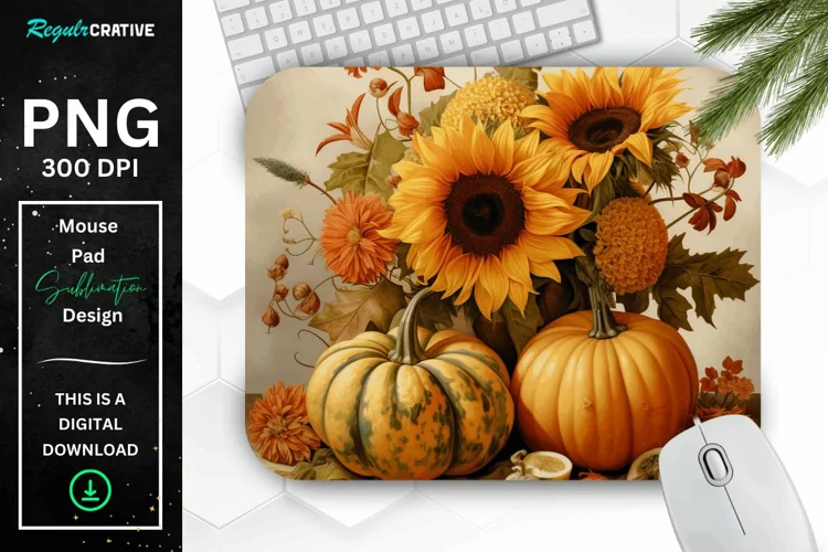 Vintage Pumpkins and Sunflowers Mouse Pad
