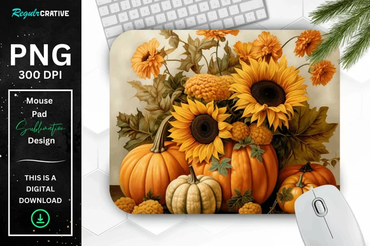 Vintage Pumpkins and Sunflowers Mouse Pad
