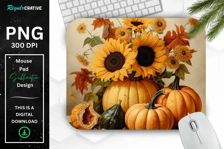 Vintage Pumpkins and Sunflowers Mouse Pad