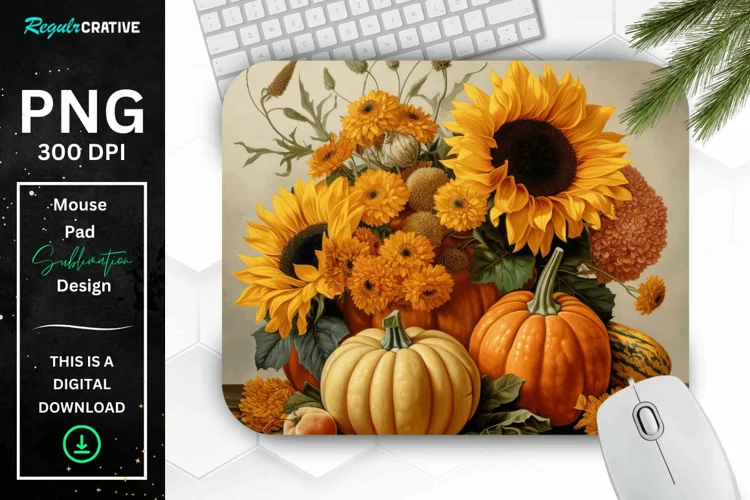 Vintage Pumpkins and Sunflowers Mouse Pad