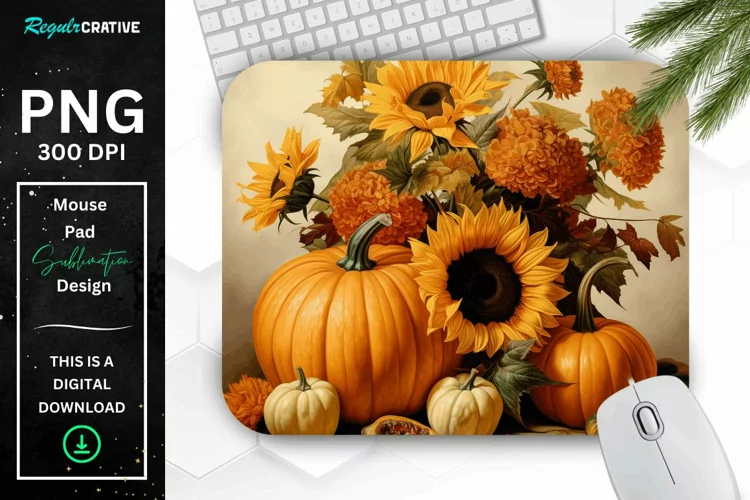 Vintage Pumpkins and Sunflowers Mouse Pad