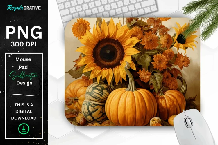 Vintage Pumpkins and Sunflowers Mouse Pad