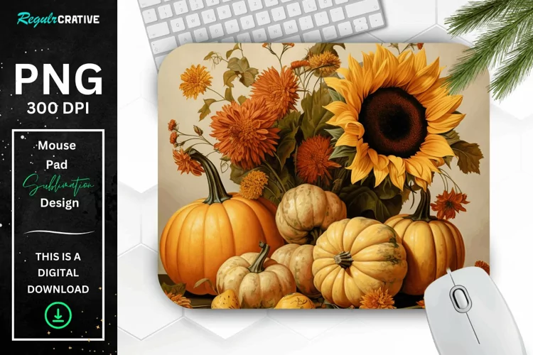 Vintage Pumpkins and Sunflowers Mouse Pad