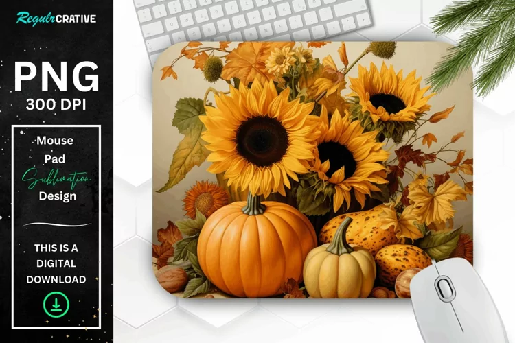 Vintage Pumpkins and Sunflowers Mouse Pad