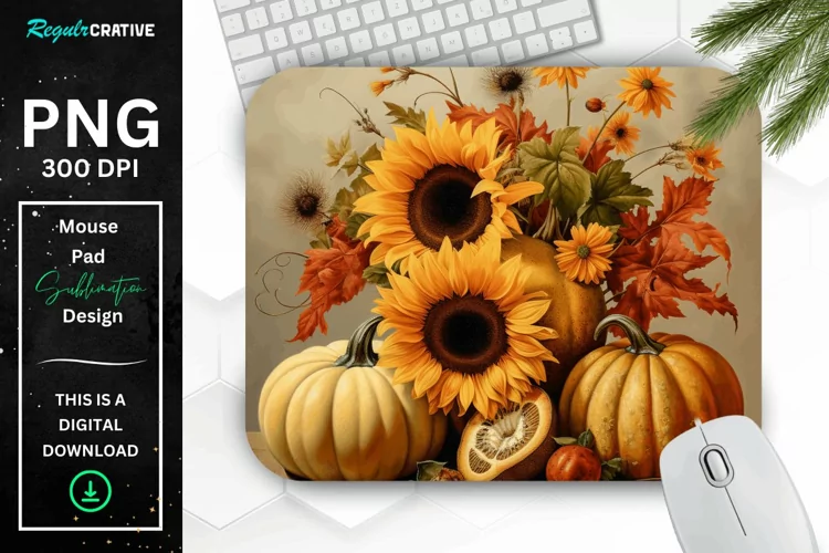 Vintage Pumpkins and Sunflowers Mouse Pad