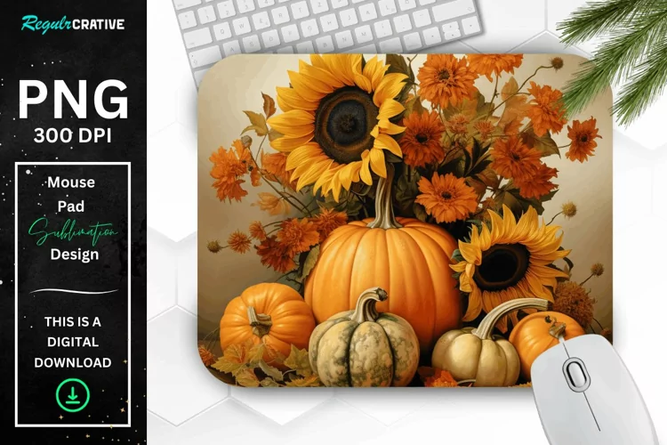 Vintage Pumpkins and Sunflowers Mouse Pad