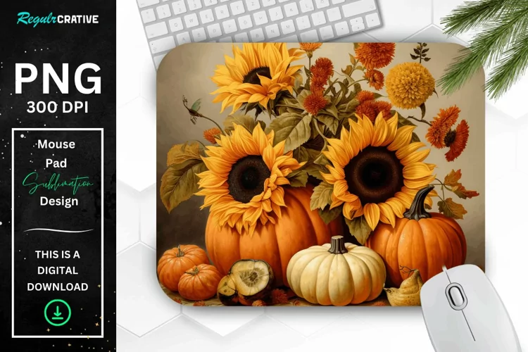 Vintage Pumpkins and Sunflowers Mouse Pad