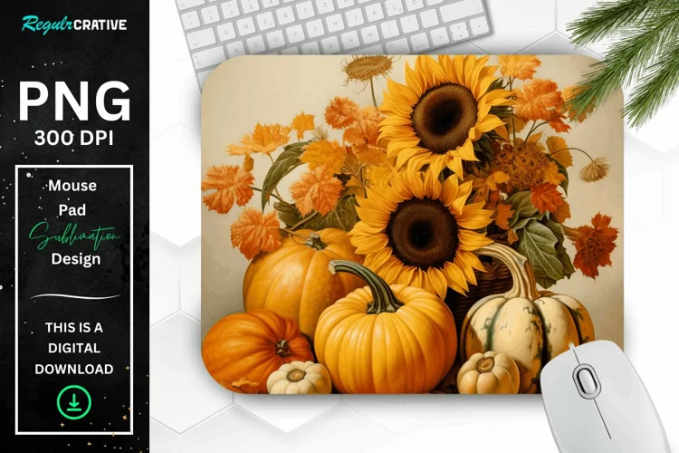 Vintage Pumpkins and Sunflowers Mouse Pad
