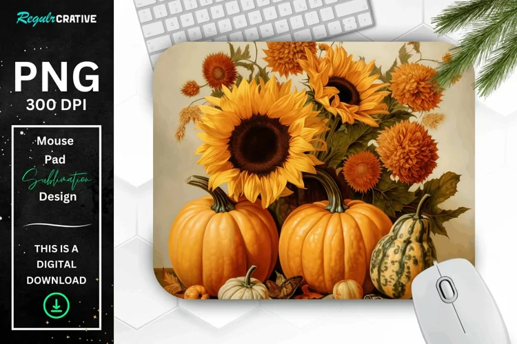 Vintage Pumpkins and Sunflowers Mouse Pad