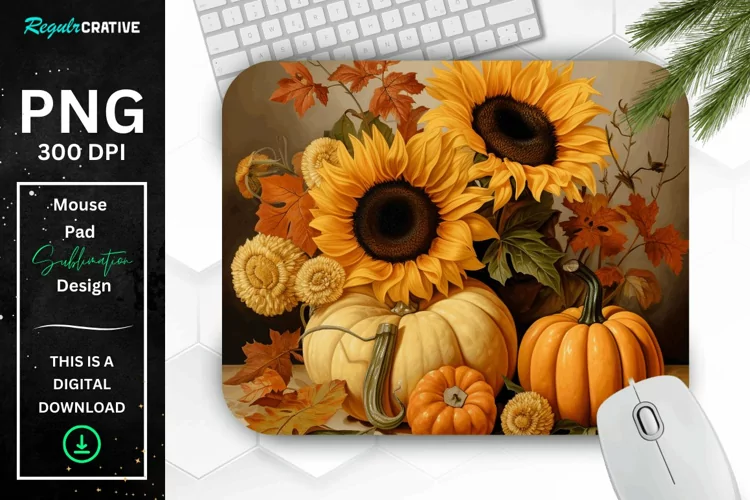 Vintage Pumpkins and Sunflowers Mouse Pad