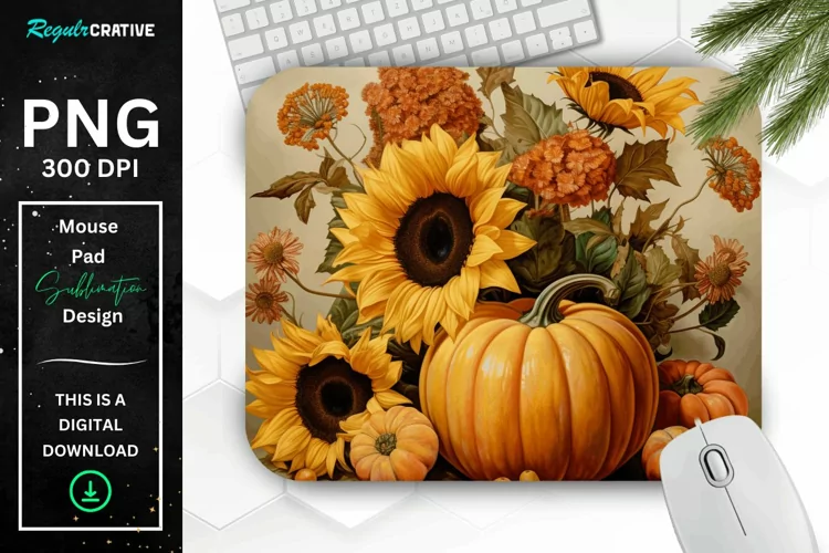 Vintage Pumpkins and Sunflowers Mouse Pad