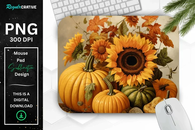 Vintage Pumpkins and Sunflowers Mouse Pad