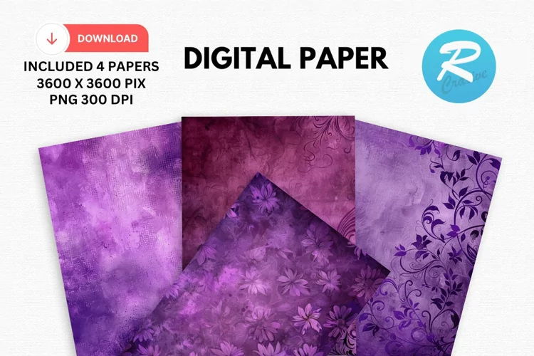 Vintage Purple Digital Paper, Purple Background