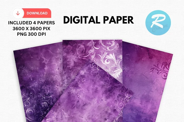 Vintage Purple Digital Paper, Purple Background