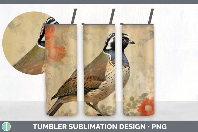 Vintage Quail Bird Tumbler | Sublimation 20 oz Skinny Tumble