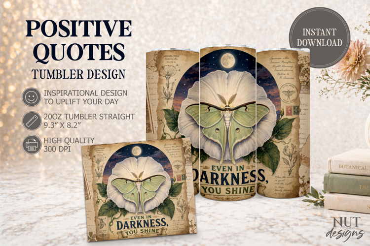 Moon Moth Vintage Tumbler wrap, Inspirational quotes