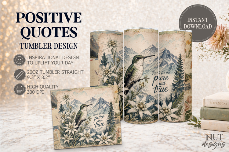 Hummingbird edelweiss Vintage Tumbler, Inspirational quotes