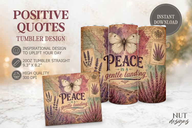 Butterfly Lavender Retro Tumbler wrap, Inspirational quotes