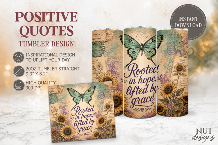 Butterfly Sunflower Retro Tumbler wrap, Inspirational quotes