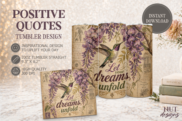 Hummingbird Wisteria Vintage Tumbler, Inspirational quotes
