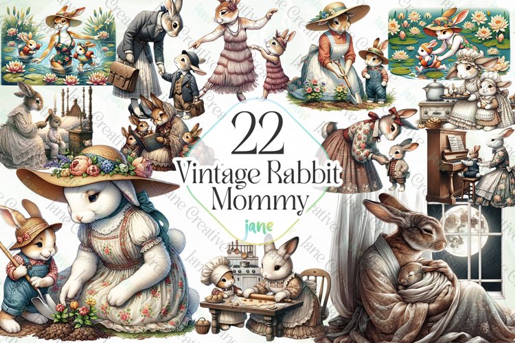 Vintage Rabbit Mommy Sublimation Clipart