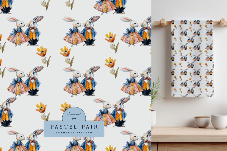 Vintage Rabbit Sweethearts Seamless Pattern Cottagecore JPG