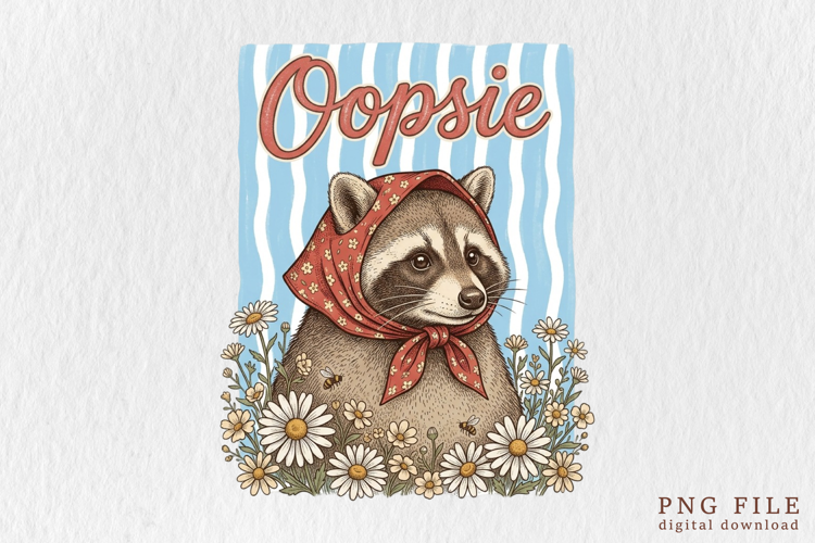 Vintage Raccoon Daisy Scarf PNG