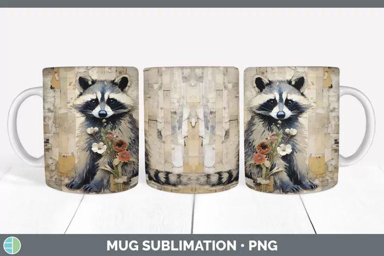Vintage Raccoon Mug Wrap | Sublimation Coffee Cup Designs