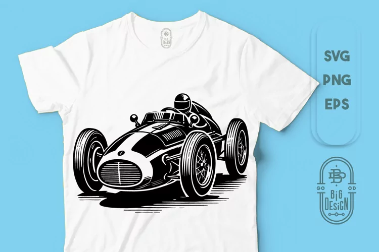 Vintage Race Car Illustration SVG File
