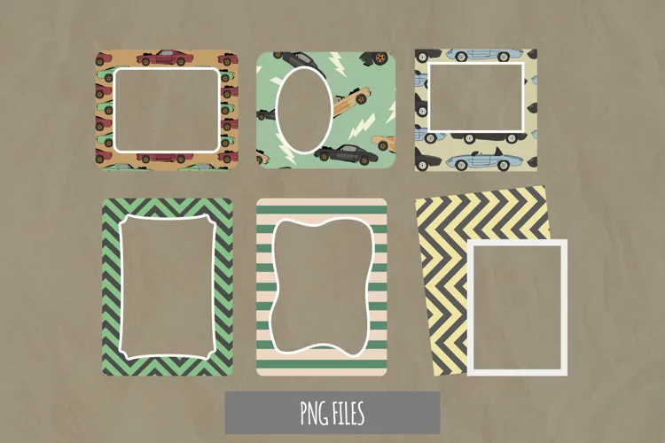 Vintage Racing Car Seamless Pattern Frame Set