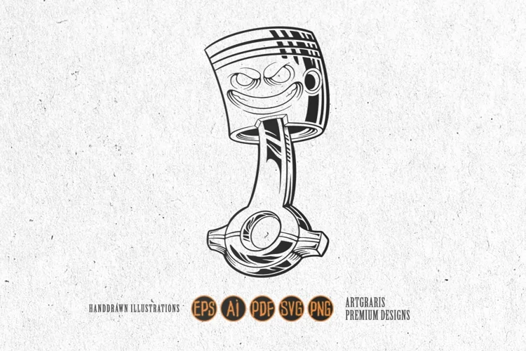 Vintage racing piston head logo illustrations monochrome