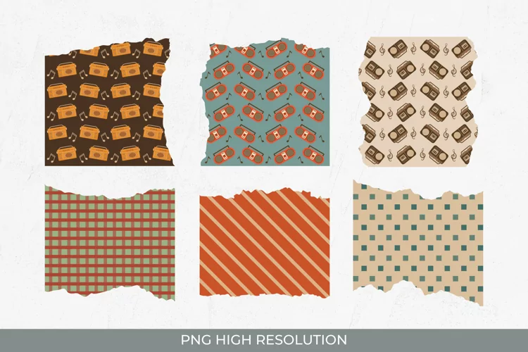 Vintage Radio Pattern Torn Paper - Scrapbooking PNG