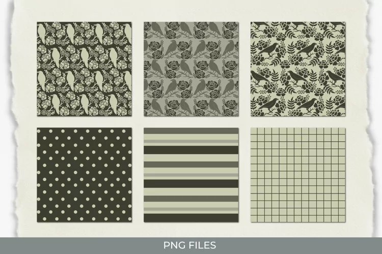 Vintage Raven and Floral Seamless Pattern Paper Pack