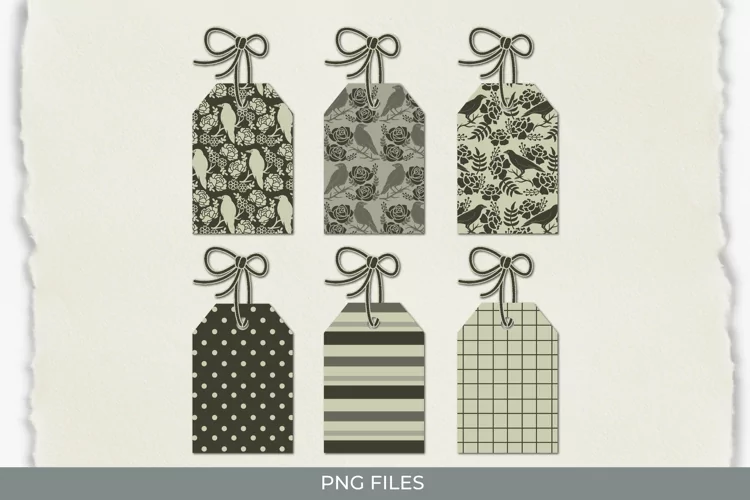 Vintage Raven and Floral Seamless Pattern Shaped Tag