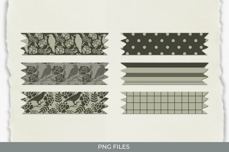 Vintage Raven and Floral Seamless Pattern Tape