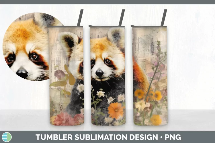 Vintage Red Panda Tumbler | Sublimation 20 oz Skinny Tumbler