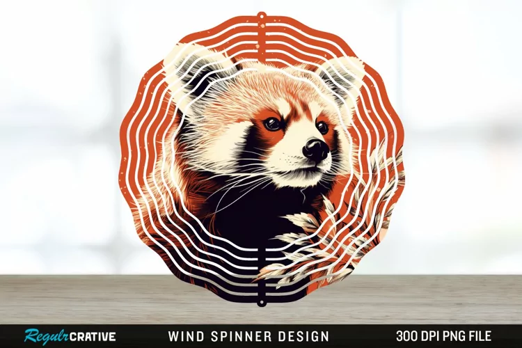 Vintage Red Panda Wind Spinner Sublimation Design PNG