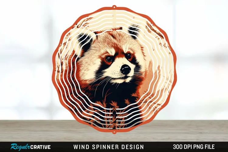 Vintage Red Panda Wind Spinner Sublimation Design PNG