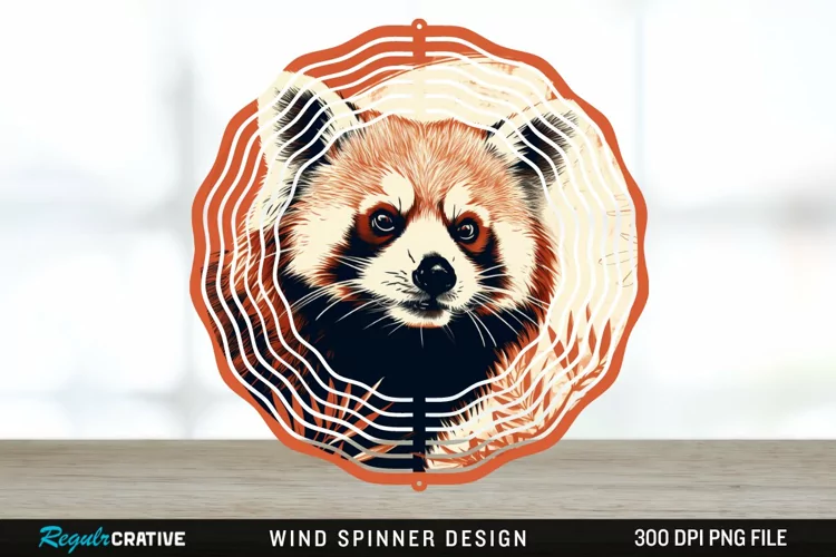 Vintage Red Panda Wind Spinner Sublimation Design PNG