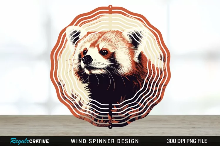 Vintage Red Panda Wind Spinner Sublimation Design PNG